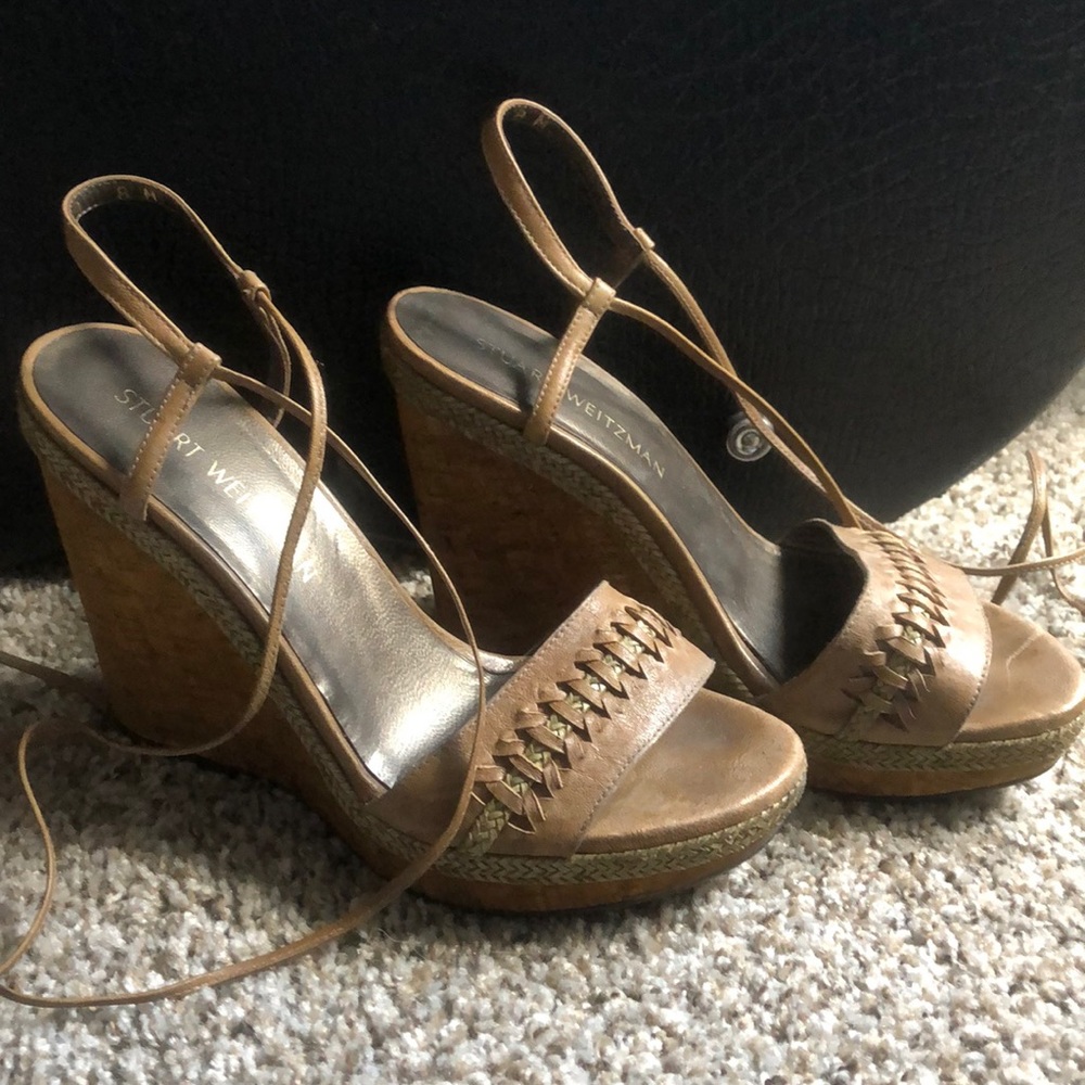 Stuart Weitzman Brown Lace Up Wedges